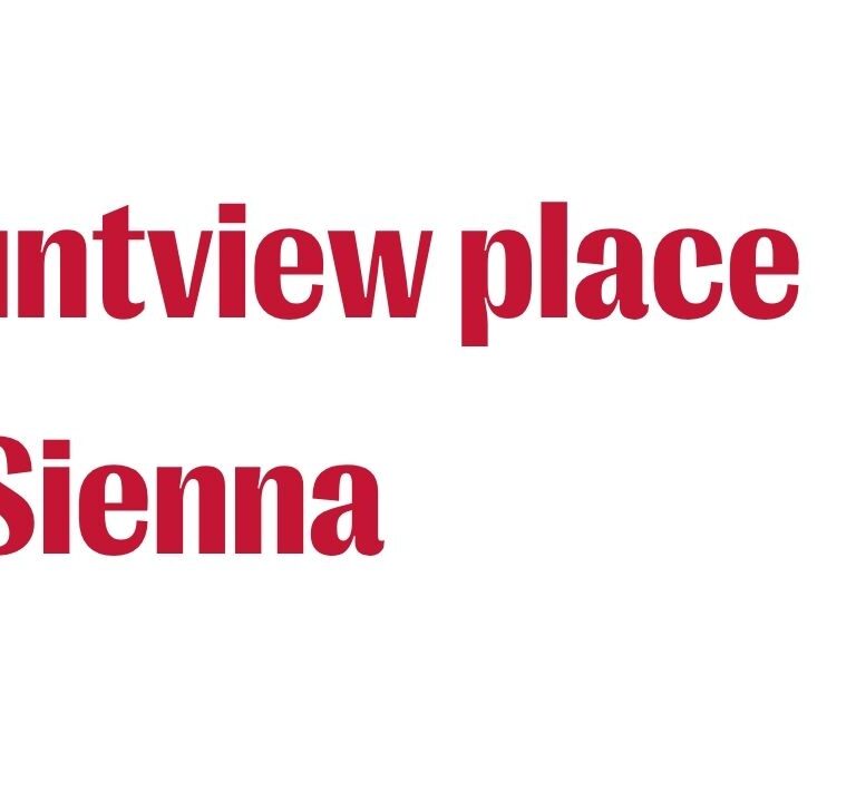 Banner with bold red text 'Mountview place for Sienna', red floral decorations, and a grayscale photo of a woman on the right.